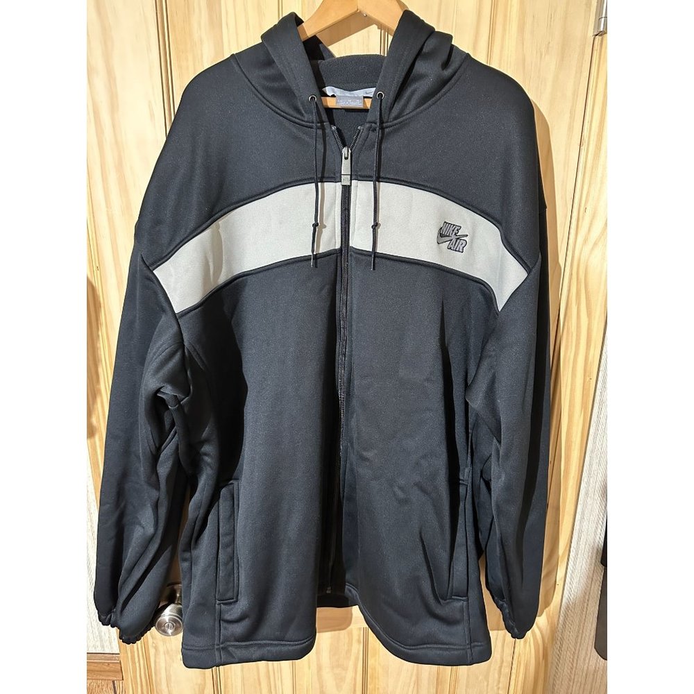 Nike Air Mens Full Zip Fleece Lined Hooded Jacket Sweatshirt Black Gray Size XL